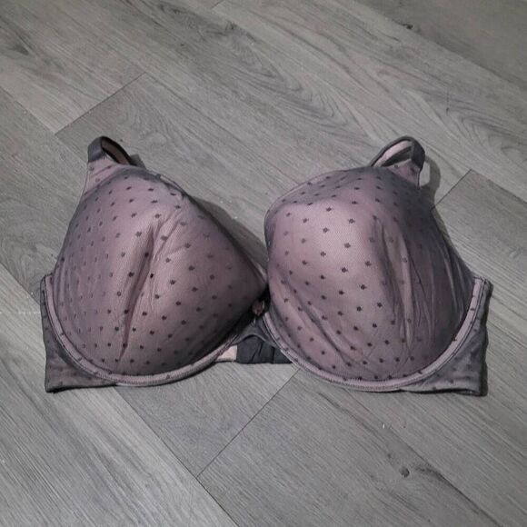 Cacique 44G grey polka dot mesh bra with pink lining underwired - Picture 1 of 10